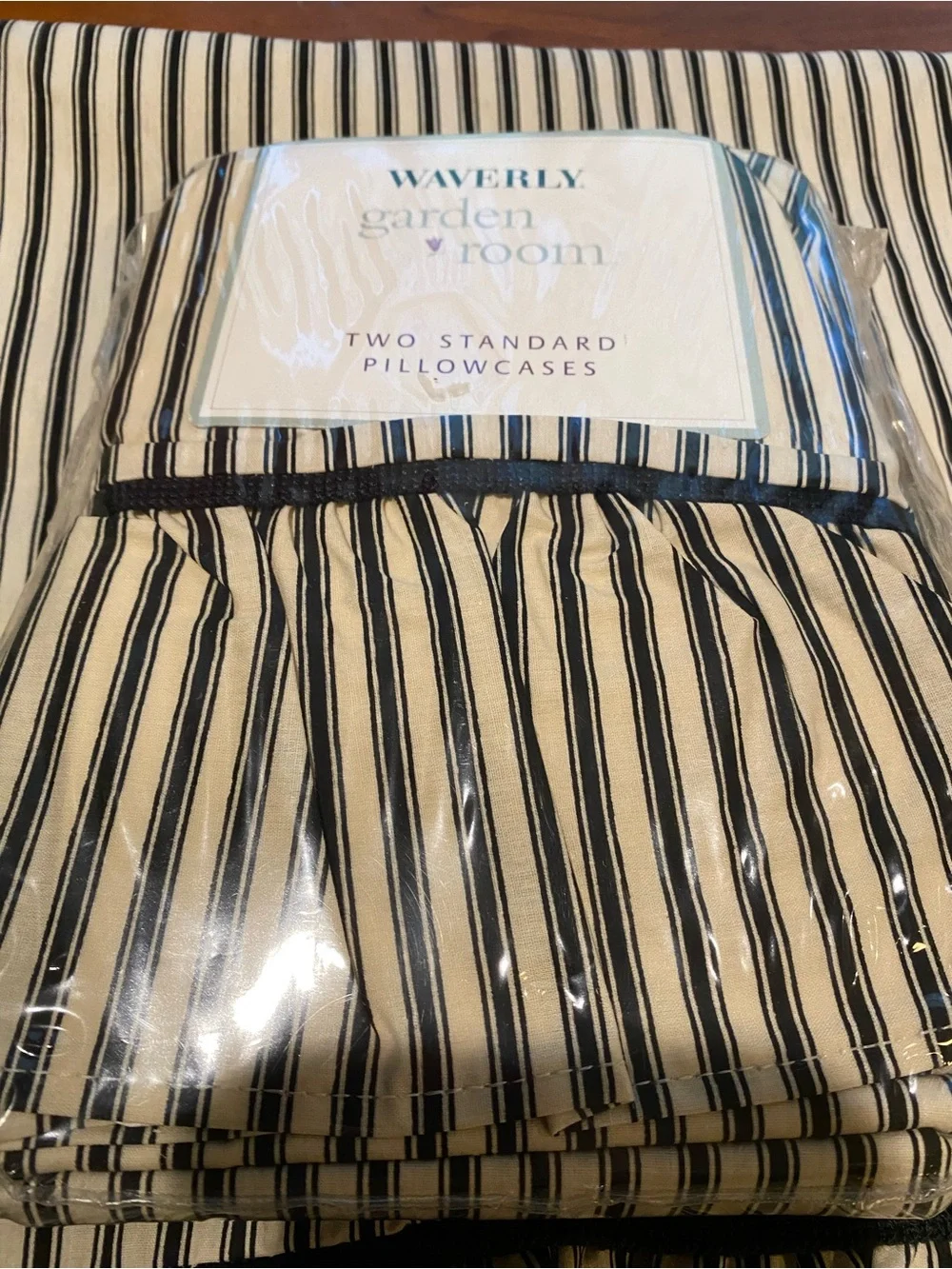 Waverly Black and Cream Striped Ruffled Pillowcase Pair